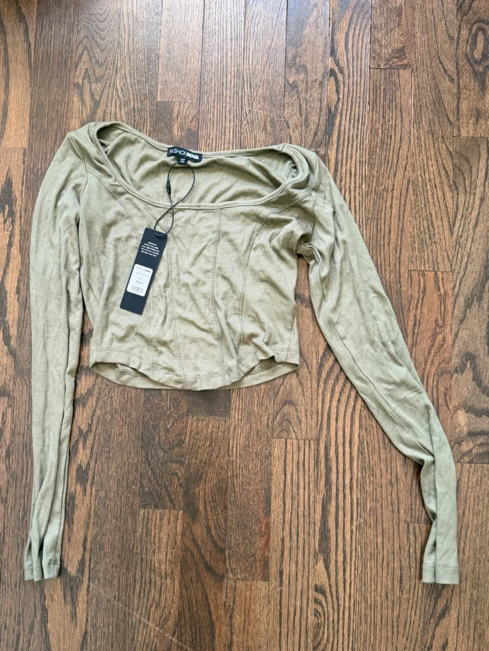 Fashion Nova Olive Ribbed Long Sleeve Top